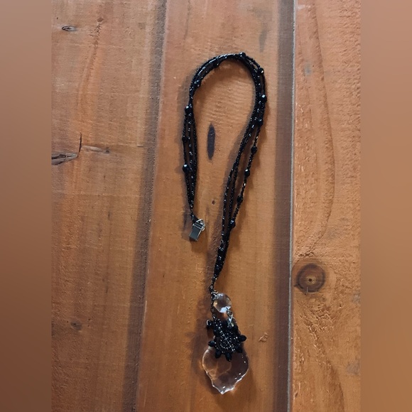 Beaded Black 21” Sun Catcher Door Hanger w Vintage Italian Chandelier Crystal - Picture 5 of 9